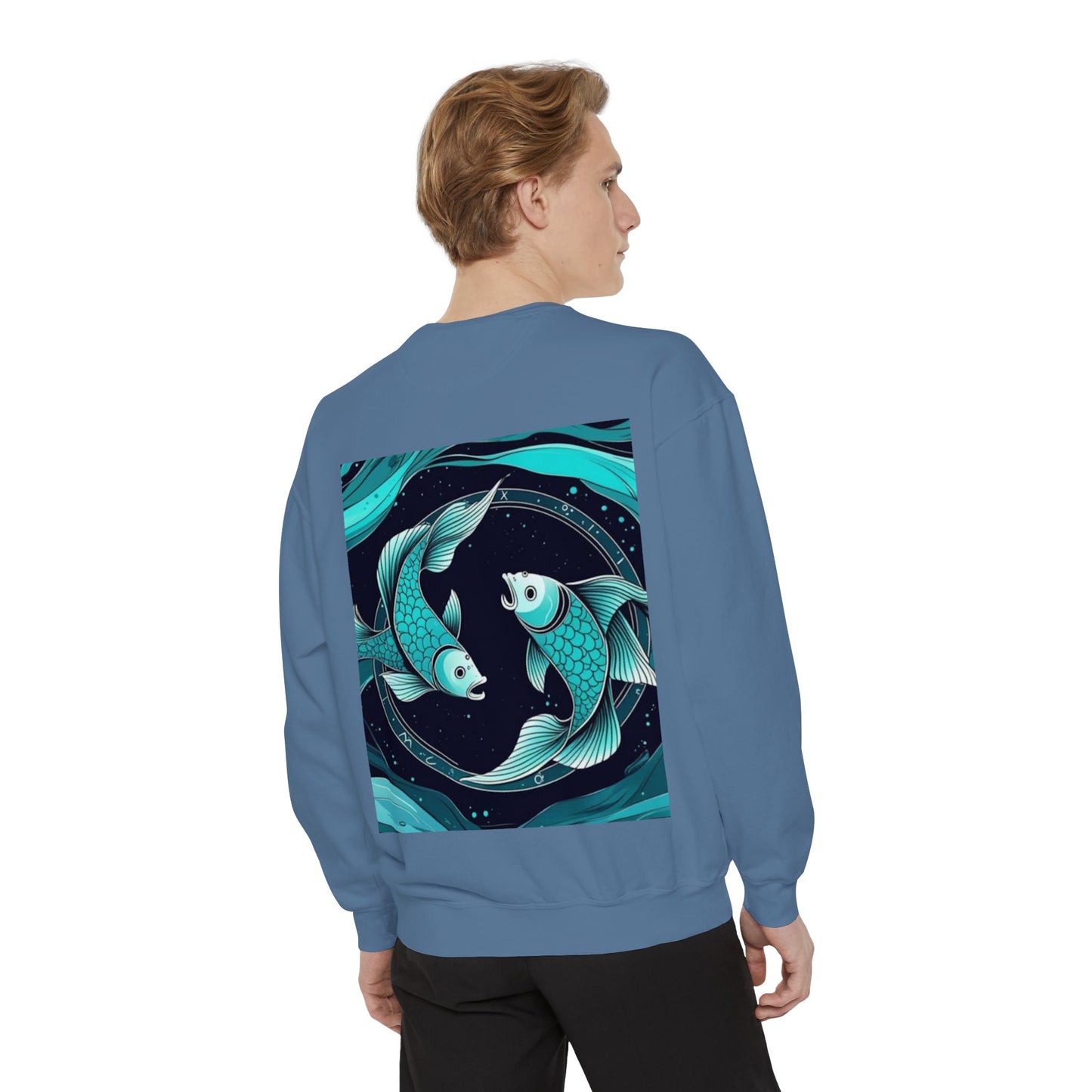 Pisces Astrological sign Unisex Garment-Dyed Sweatshirt, Cozy Sweatshirt, Graphic Pullover, Gift for Nature Lovers, Casual Wear, Stylish Layering