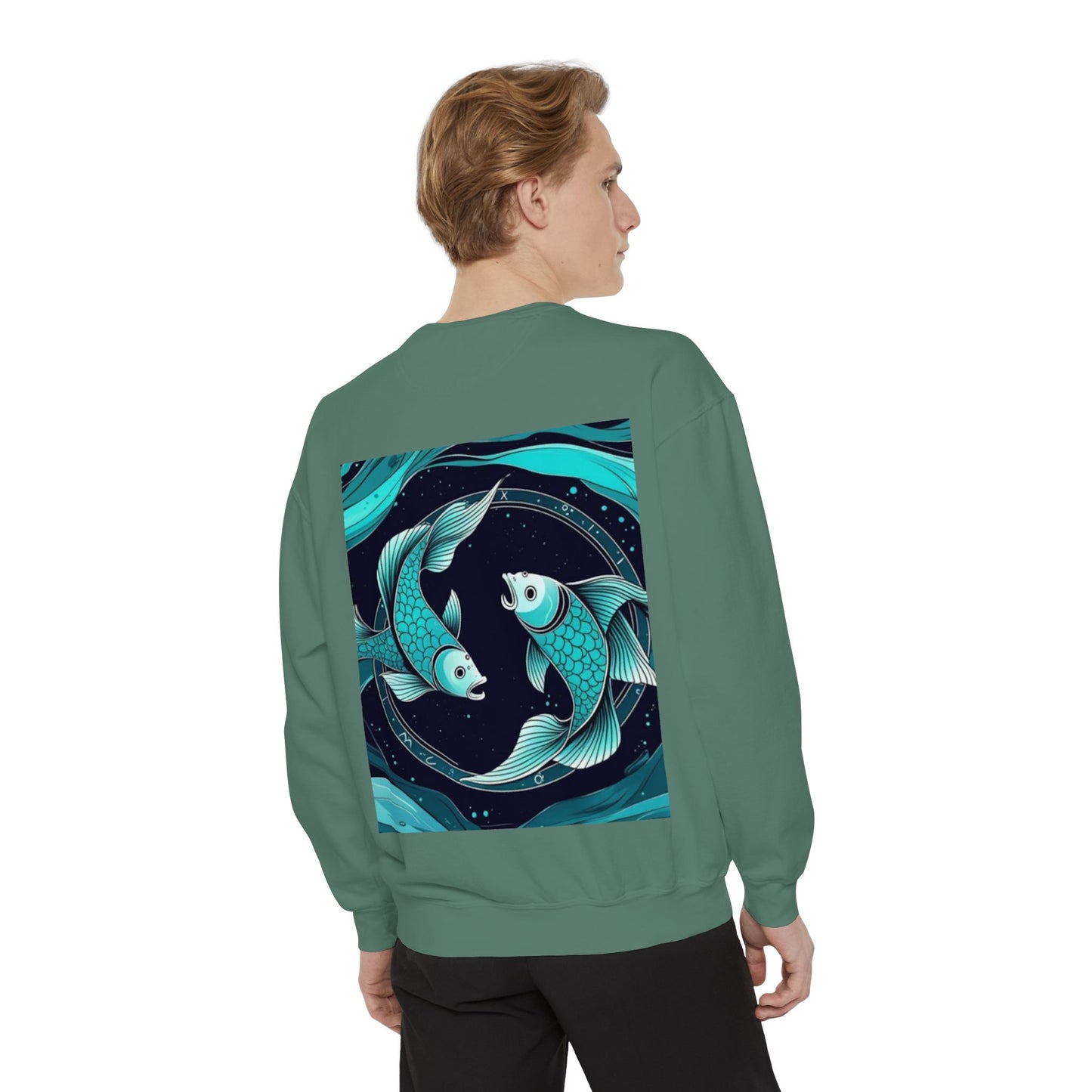 Pisces Astrological sign Unisex Garment-Dyed Sweatshirt, Cozy Sweatshirt, Graphic Pullover, Gift for Nature Lovers, Casual Wear, Stylish Layering