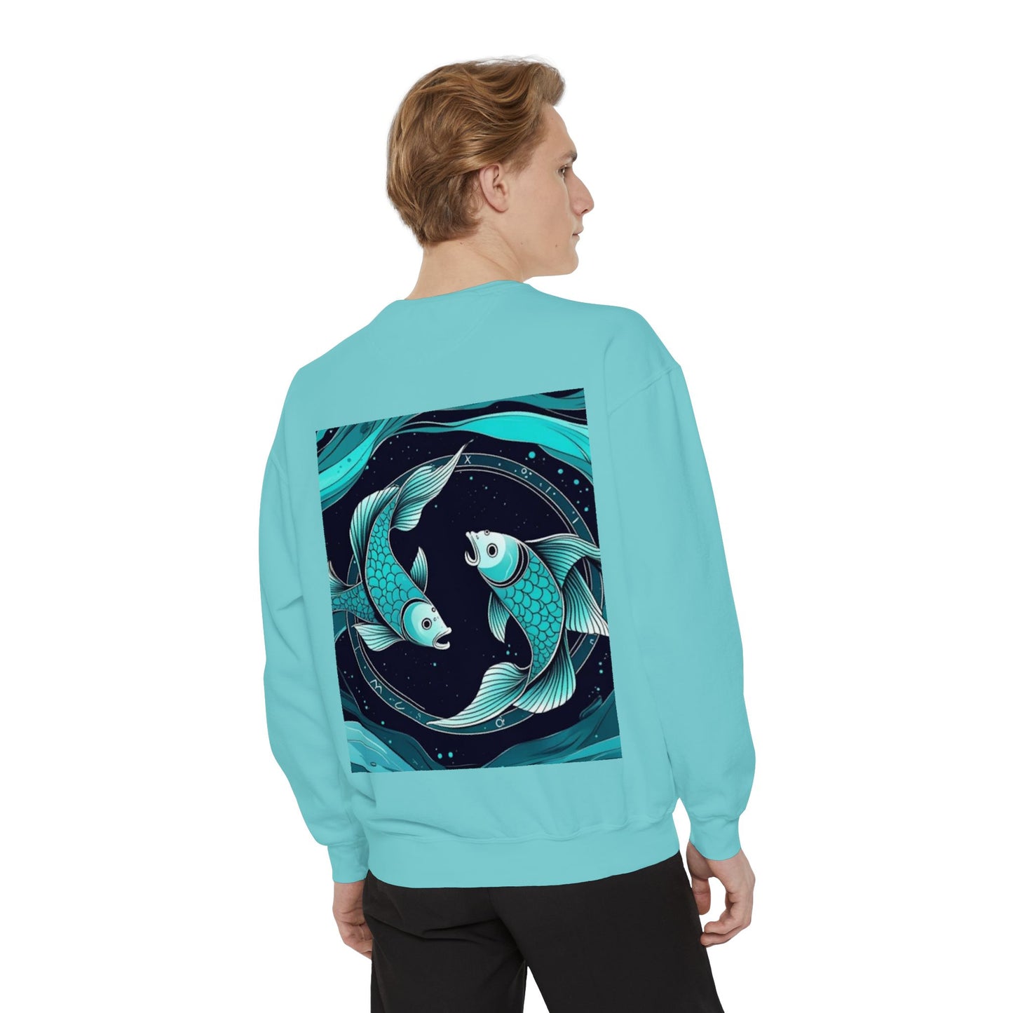 Pisces Astrological sign Unisex Garment-Dyed Sweatshirt, Cozy Sweatshirt, Graphic Pullover, Gift for Nature Lovers, Casual Wear, Stylish Layering