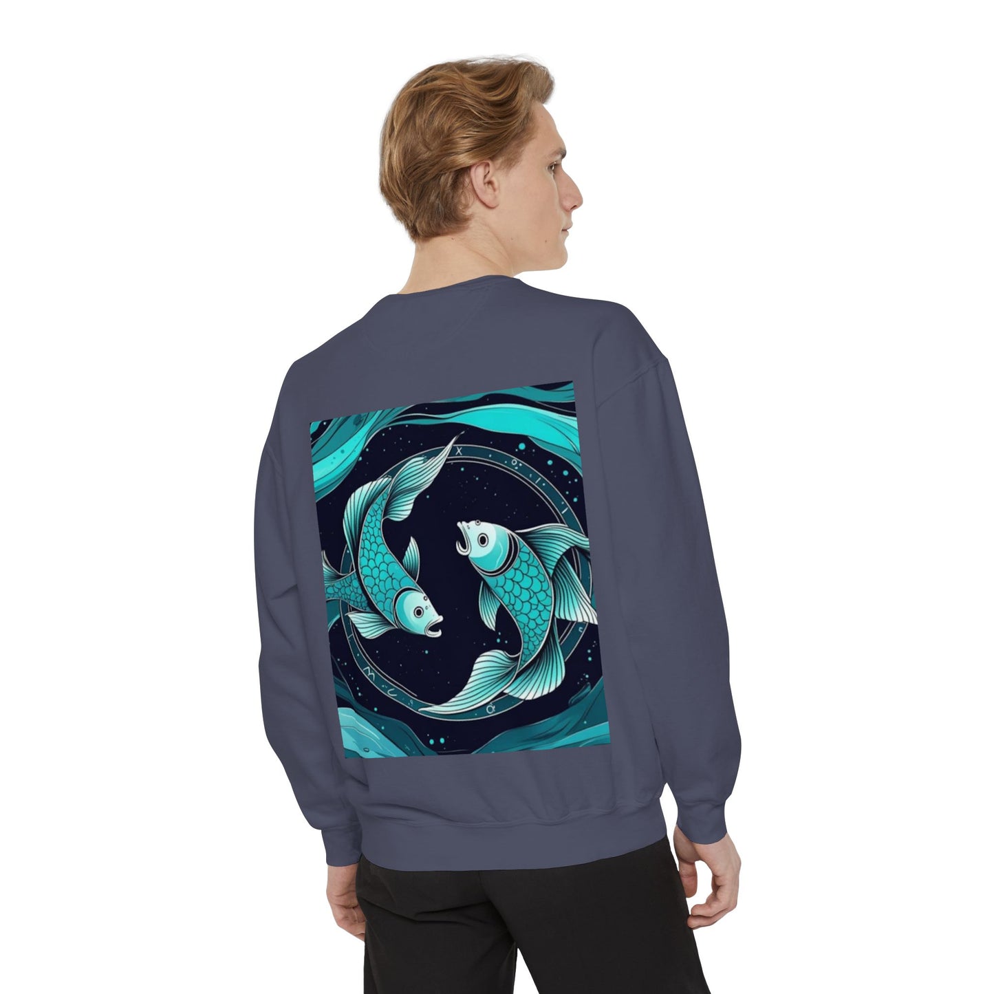 Pisces Astrological sign Unisex Garment-Dyed Sweatshirt, Cozy Sweatshirt, Graphic Pullover, Gift for Nature Lovers, Casual Wear, Stylish Layering