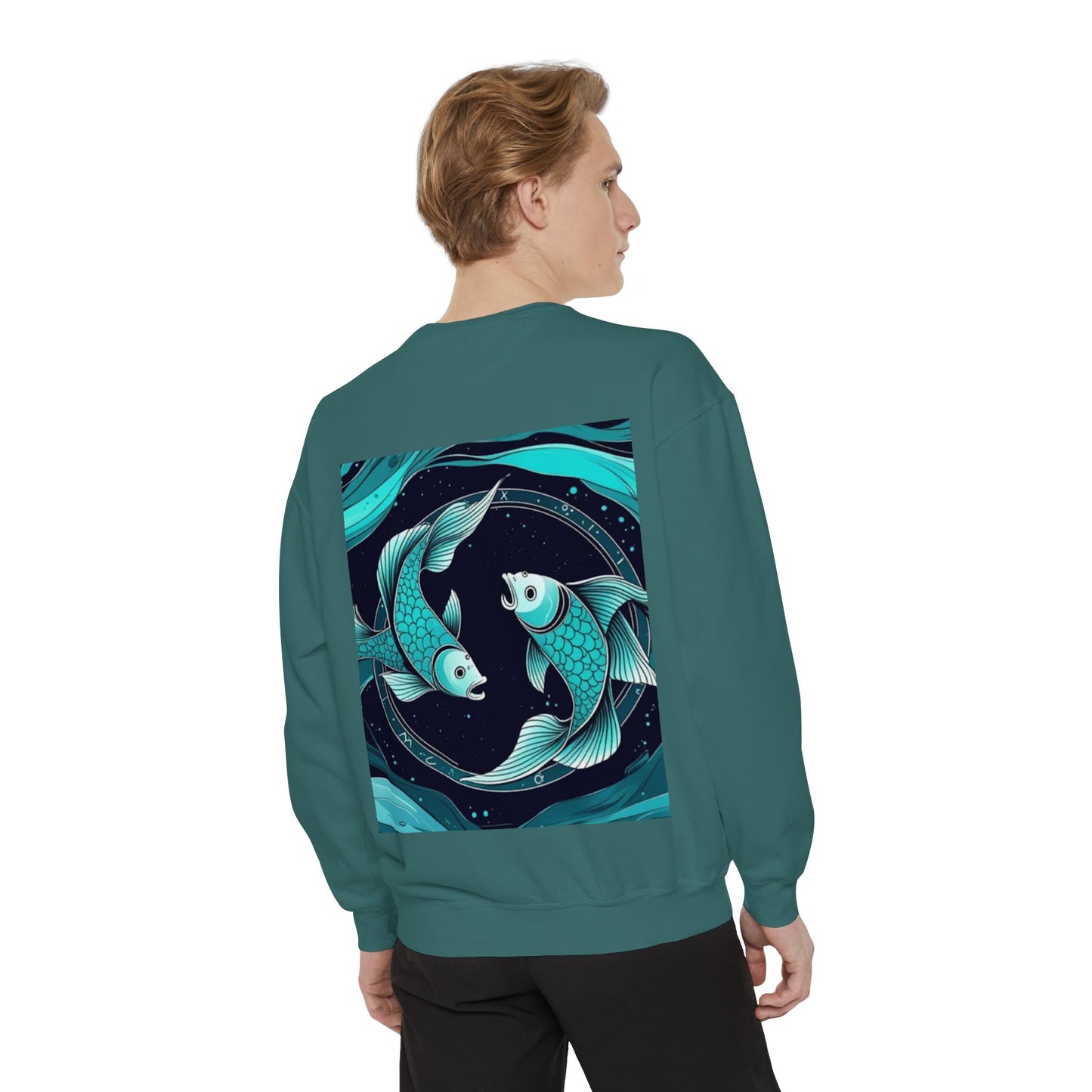 Pisces Astrological sign Unisex Garment-Dyed Sweatshirt, Cozy Sweatshirt, Graphic Pullover, Gift for Nature Lovers, Casual Wear, Stylish Layering