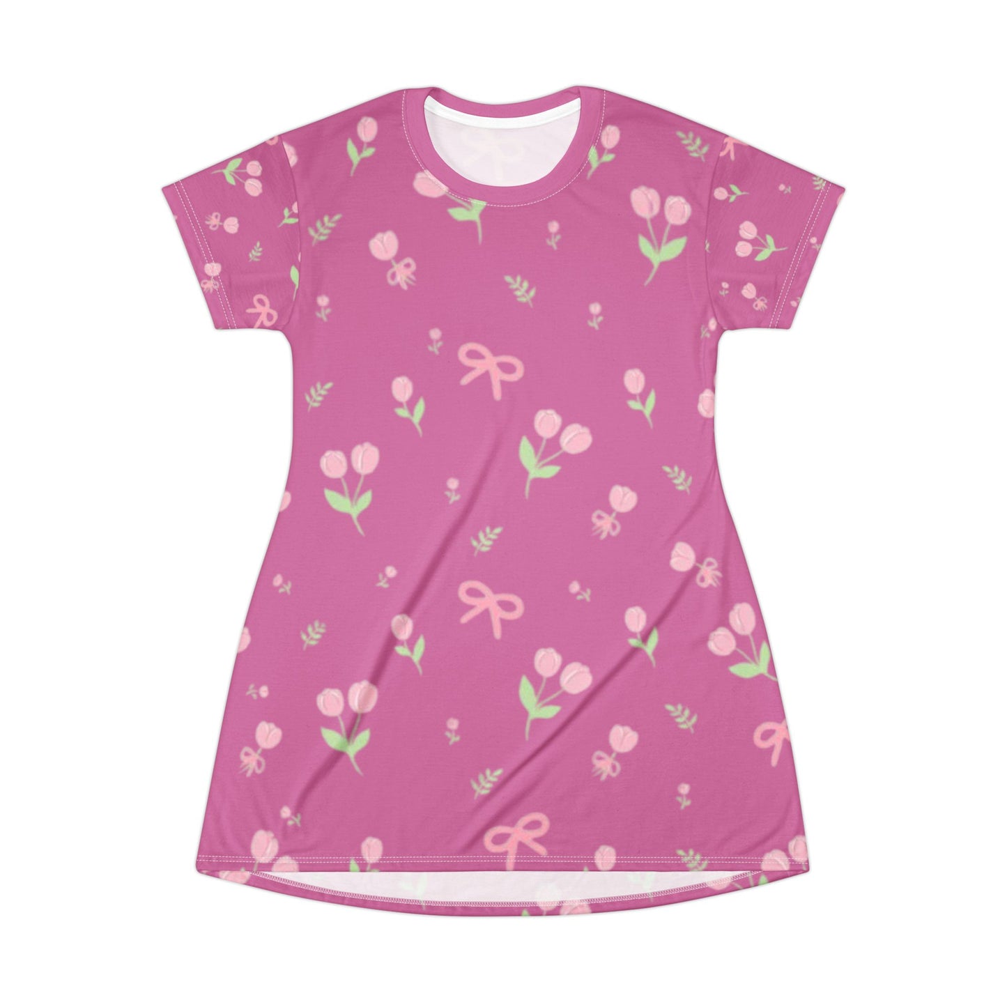 Charming Floral T-Shirt Dress for Spring, Casual Outfit, Feminine Style, Gift for Women, Summer Dress, Everyday Wear
