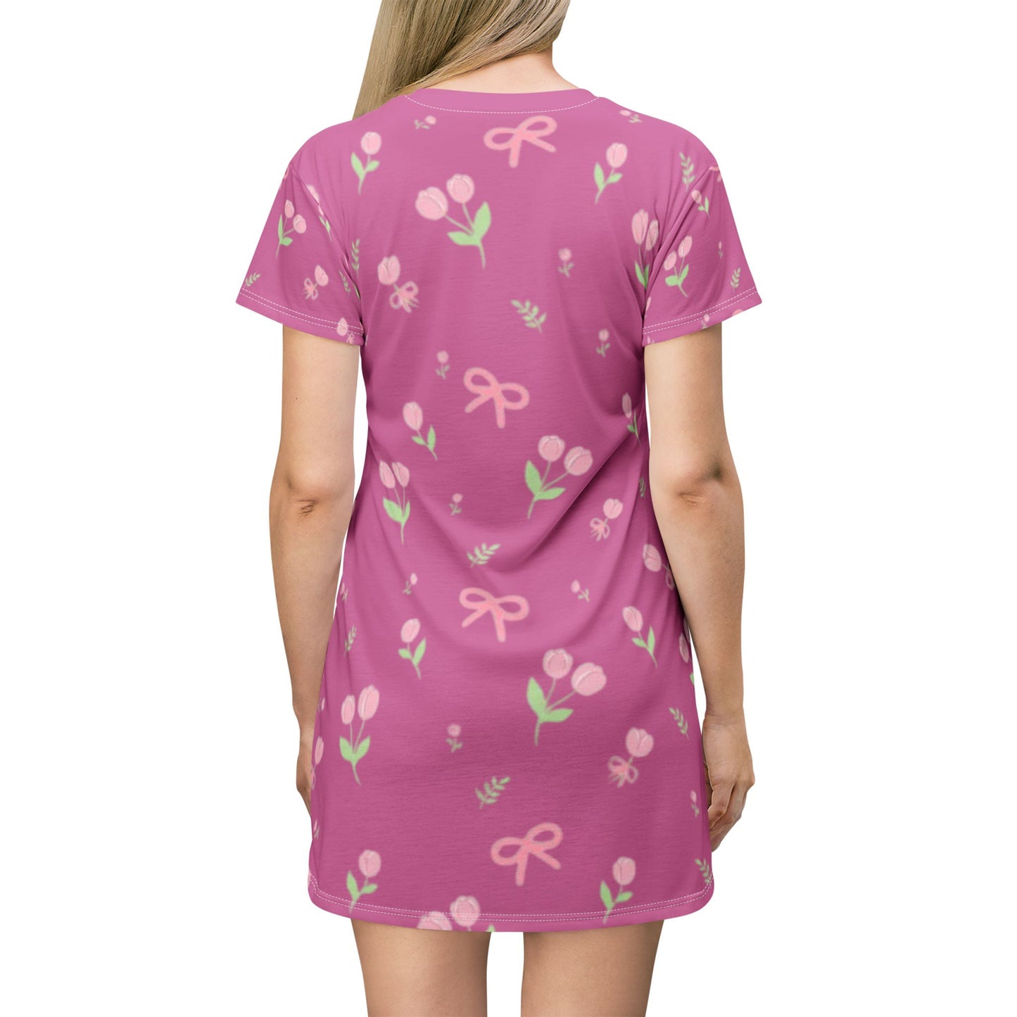Charming Floral T-Shirt Dress for Spring, Casual Outfit, Feminine Style, Gift for Women, Summer Dress, Everyday Wear