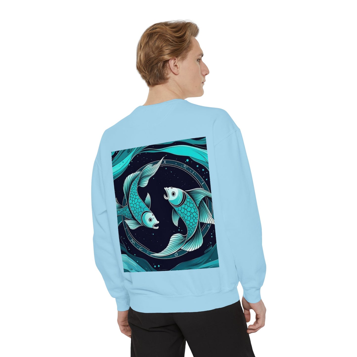 Pisces Astrological sign Unisex Garment-Dyed Sweatshirt, Cozy Sweatshirt, Graphic Pullover, Gift for Nature Lovers, Casual Wear, Stylish Layering
