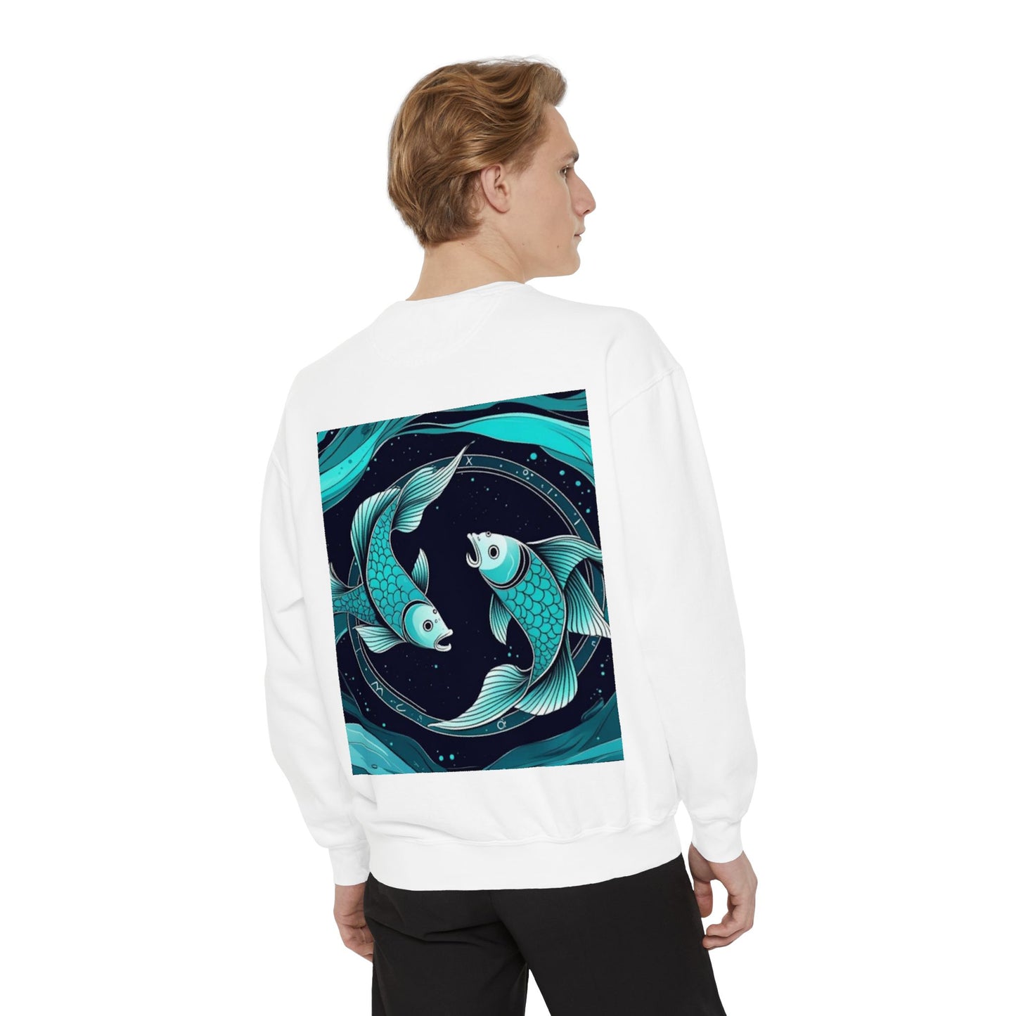 Pisces Astrological sign Unisex Garment-Dyed Sweatshirt, Cozy Sweatshirt, Graphic Pullover, Gift for Nature Lovers, Casual Wear, Stylish Layering
