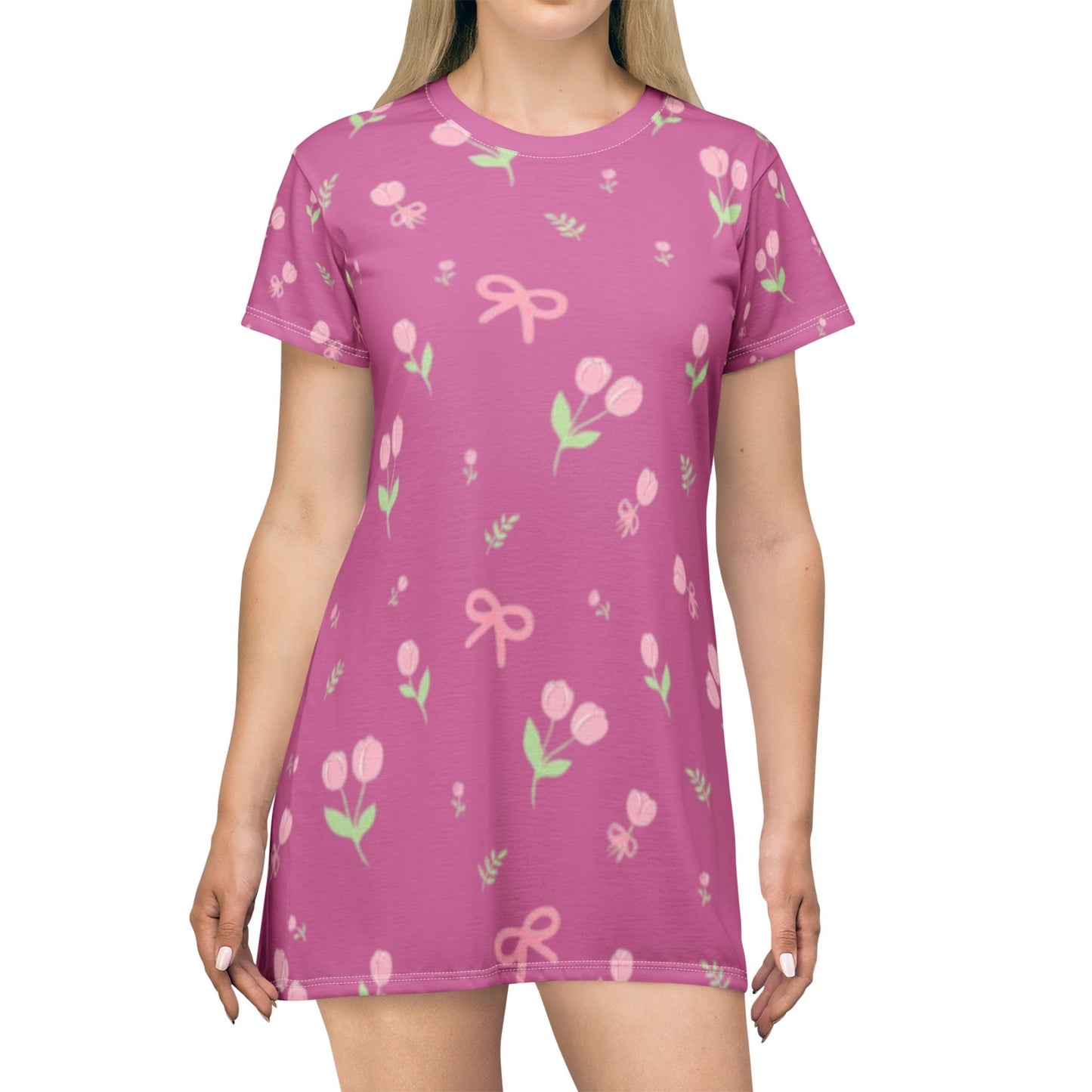 Charming Floral T-Shirt Dress for Spring, Casual Outfit, Feminine Style, Gift for Women, Summer Dress, Everyday Wear