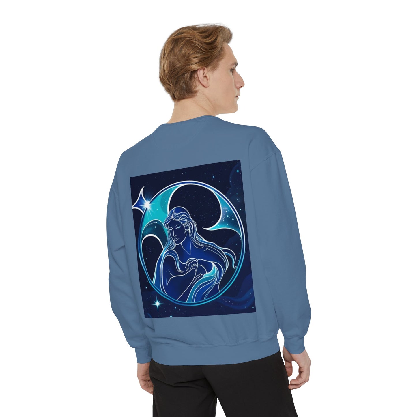 Aquarius Unisex Garment-Dyed Sweatshirt, Zodiac Sign Sweatshirt, Astrology Apparel, Cozy Layer, Astrology Gift
