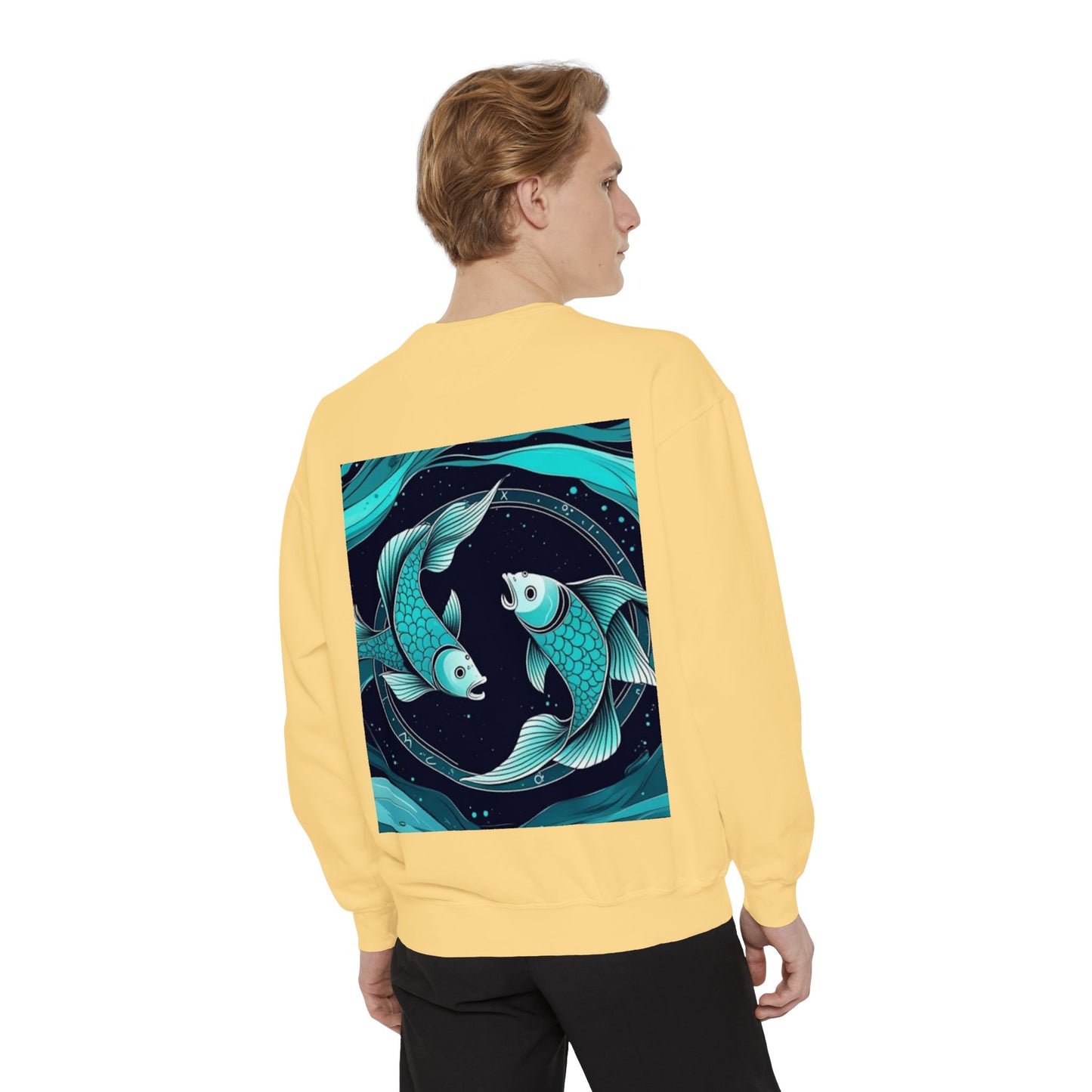 Pisces Astrological sign Unisex Garment-Dyed Sweatshirt, Cozy Sweatshirt, Graphic Pullover, Gift for Nature Lovers, Casual Wear, Stylish Layering
