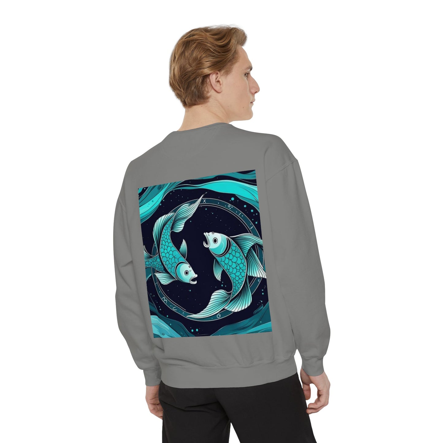 Pisces Astrological sign Unisex Garment-Dyed Sweatshirt, Cozy Sweatshirt, Graphic Pullover, Gift for Nature Lovers, Casual Wear, Stylish Layering
