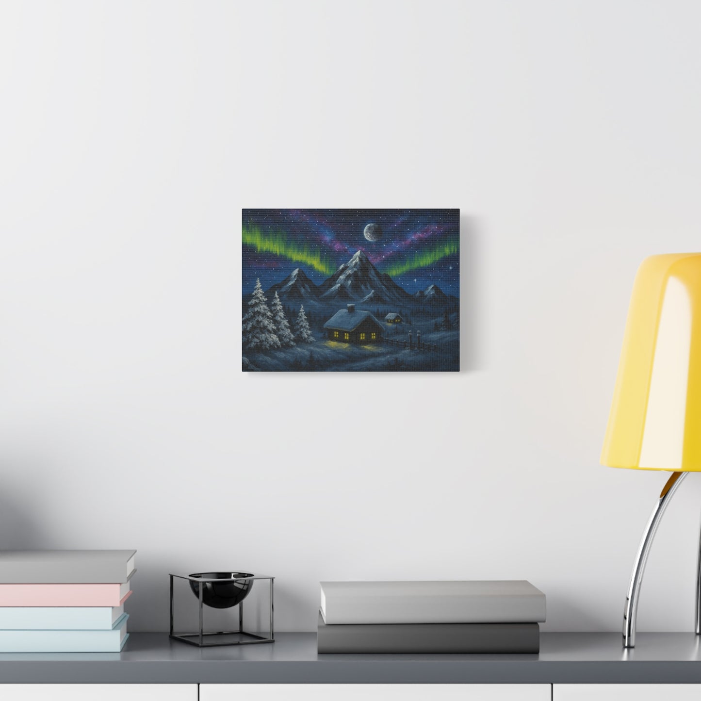 Canvas Wall Art, Northern Lights Mountain Scene, Cozy Cabin Decor, Home Decoration, Winter Landscape Artwork, Serenity Gift