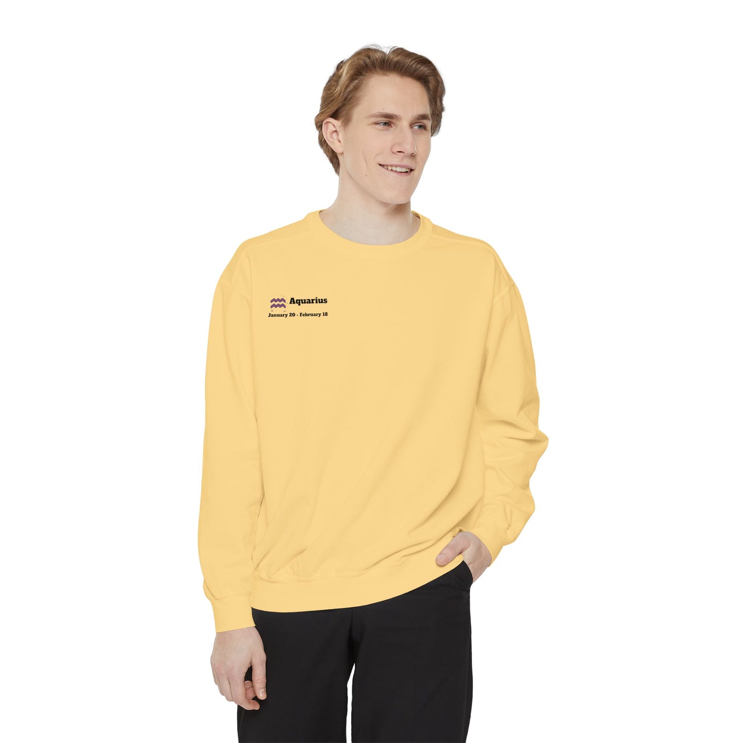 Aquarius Unisex Garment-Dyed Sweatshirt, Zodiac Sign Sweatshirt, Astrology Apparel, Cozy Layer, Astrology Gift