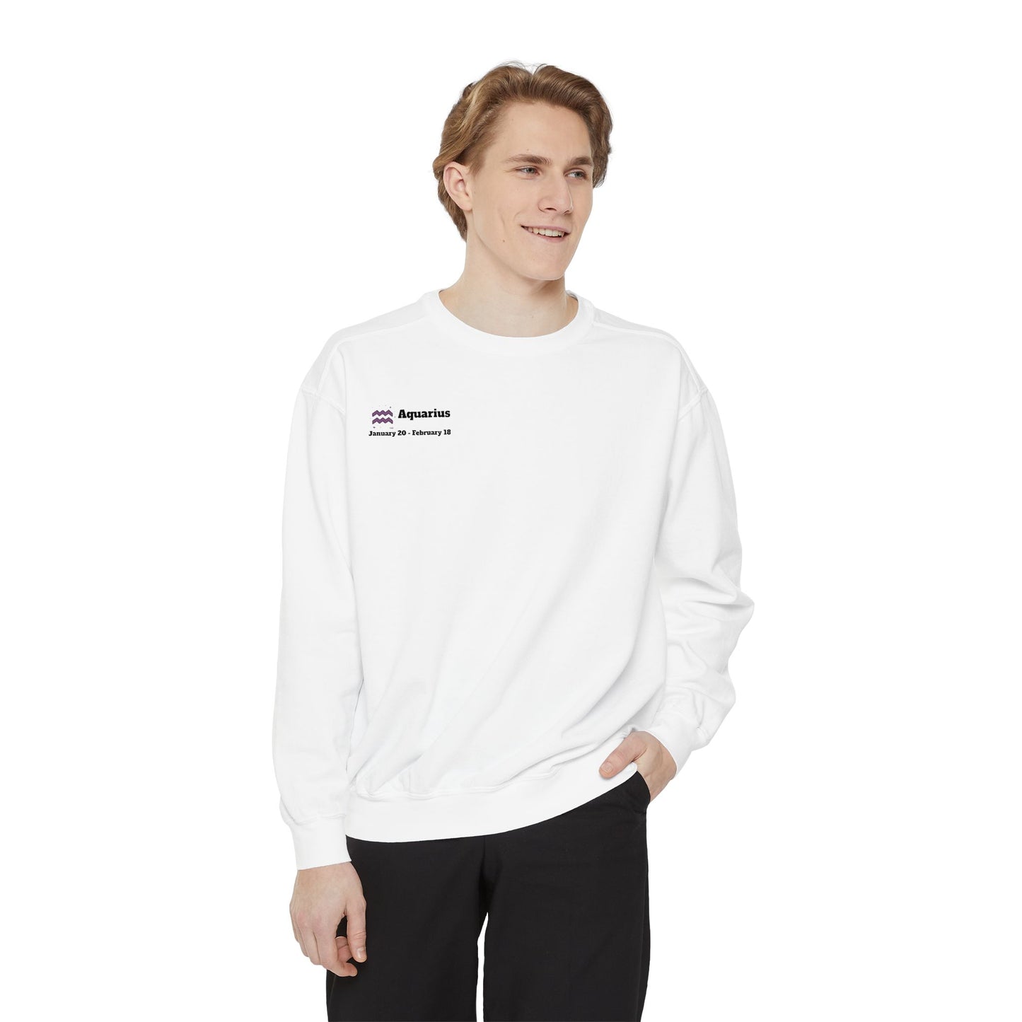 Aquarius Unisex Garment-Dyed Sweatshirt, Zodiac Sign Sweatshirt, Astrology Apparel, Cozy Layer, Astrology Gift