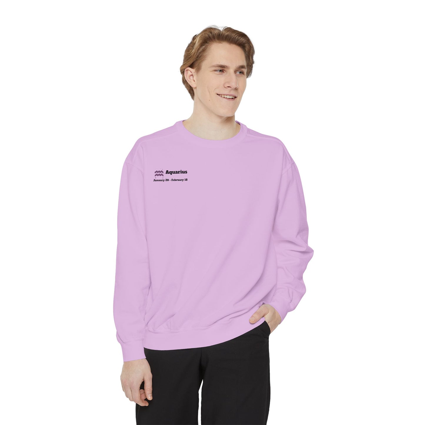 Aquarius Unisex Garment-Dyed Sweatshirt, Zodiac Sign Sweatshirt, Astrology Apparel, Cozy Layer, Astrology Gift