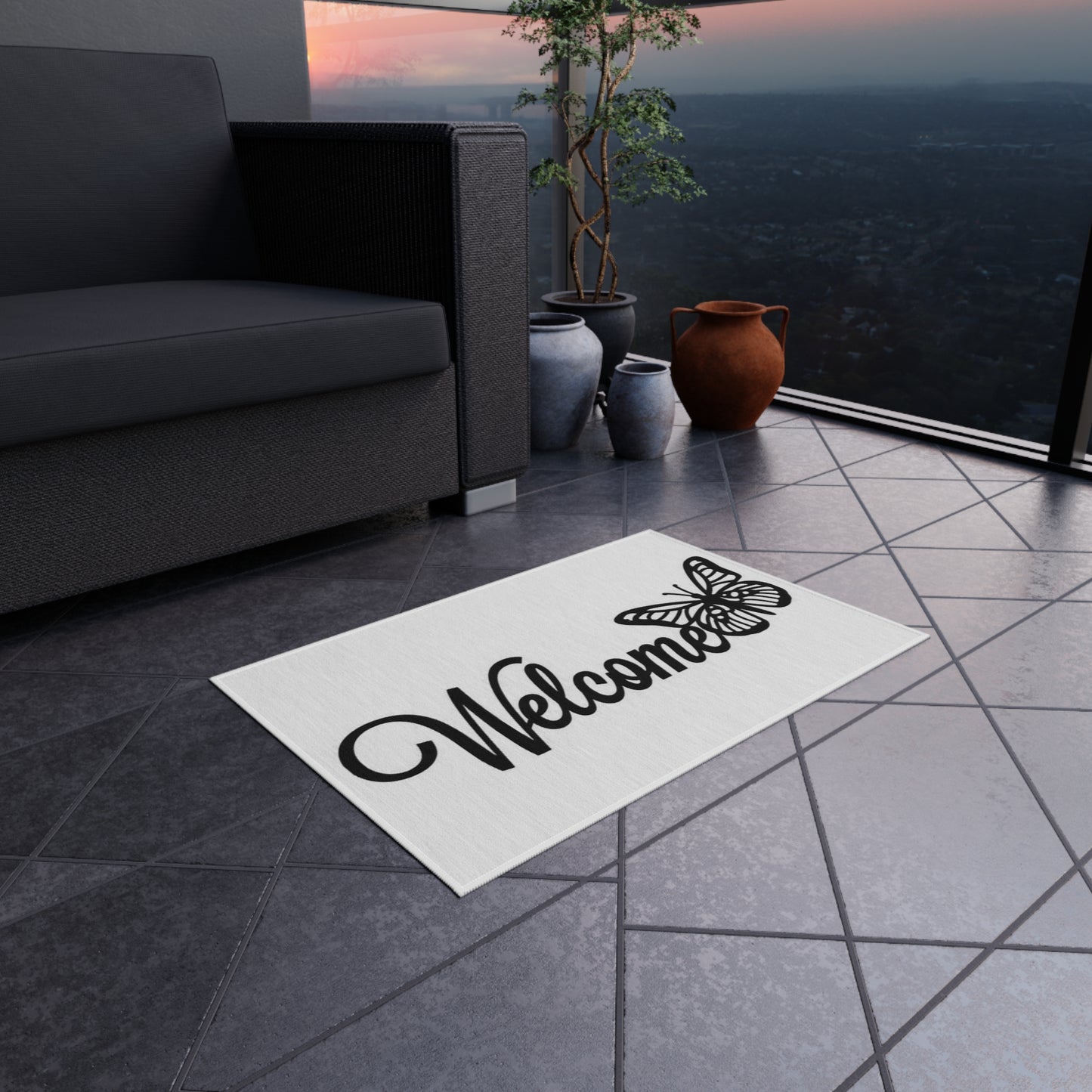 Welcome Butterfly Outdoor Rug, Indoor Rug, Patio Mat, Garden Decor, Front Porch Welcome Mat, Home Entrance Decor