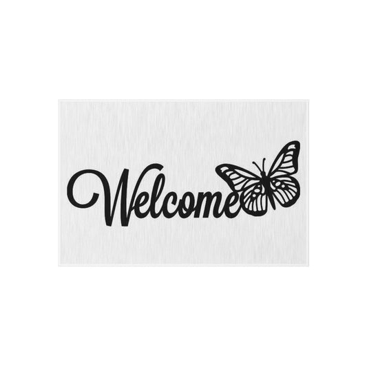 Welcome Butterfly Outdoor Rug, Indoor Rug, Patio Mat, Garden Decor, Front Porch Welcome Mat, Home Entrance Decor