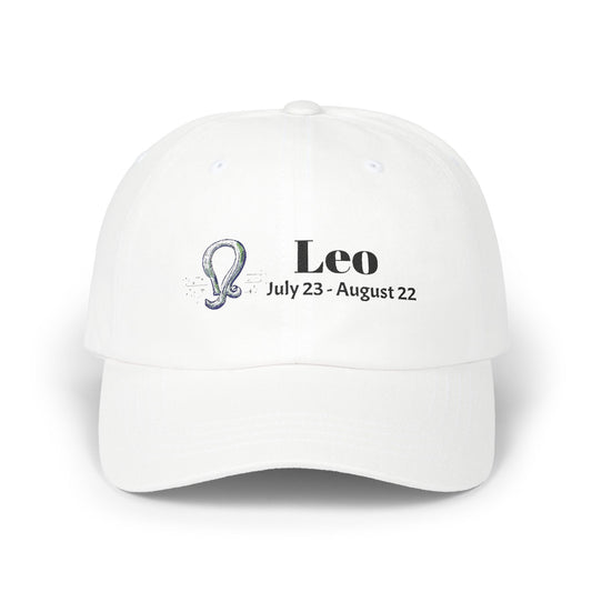 Leo Zodiac Classic Dad Cap, Astrology Hat, Horoscope Gift, White Adjustable Cap, Stylish Summer Accessory