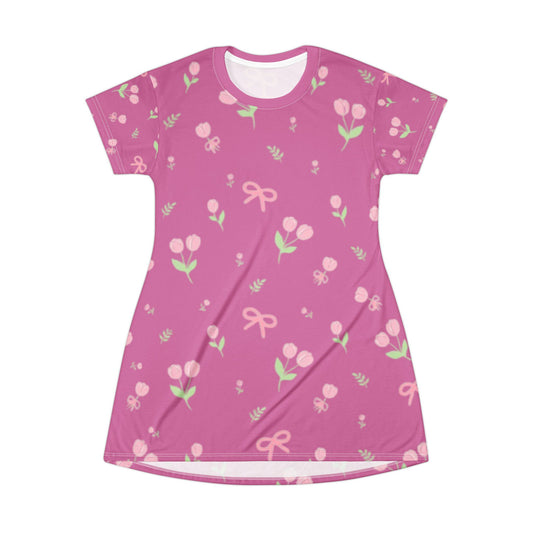 Charming Floral T-Shirt Dress for Spring, Casual Outfit, Feminine Style, Gift for Women, Summer Dress, Everyday Wear