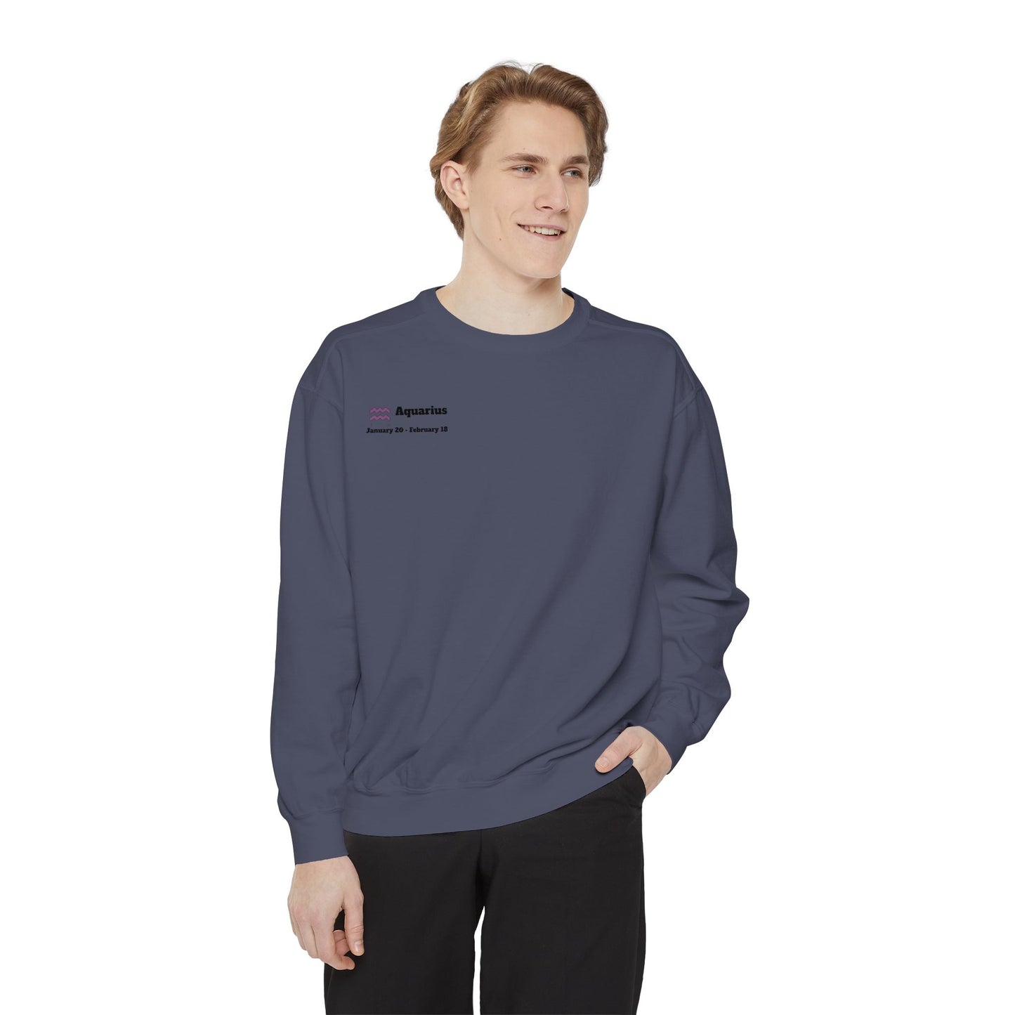 Aquarius Unisex Garment-Dyed Sweatshirt, Zodiac Sign Sweatshirt, Astrology Apparel, Cozy Layer, Astrology Gift