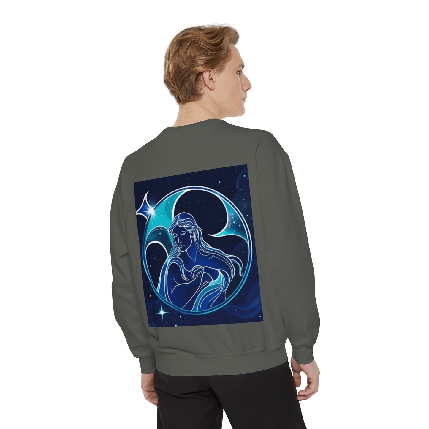Aquarius Unisex Garment-Dyed Sweatshirt, Zodiac Sign Sweatshirt, Astrology Apparel, Cozy Layer, Astrology Gift