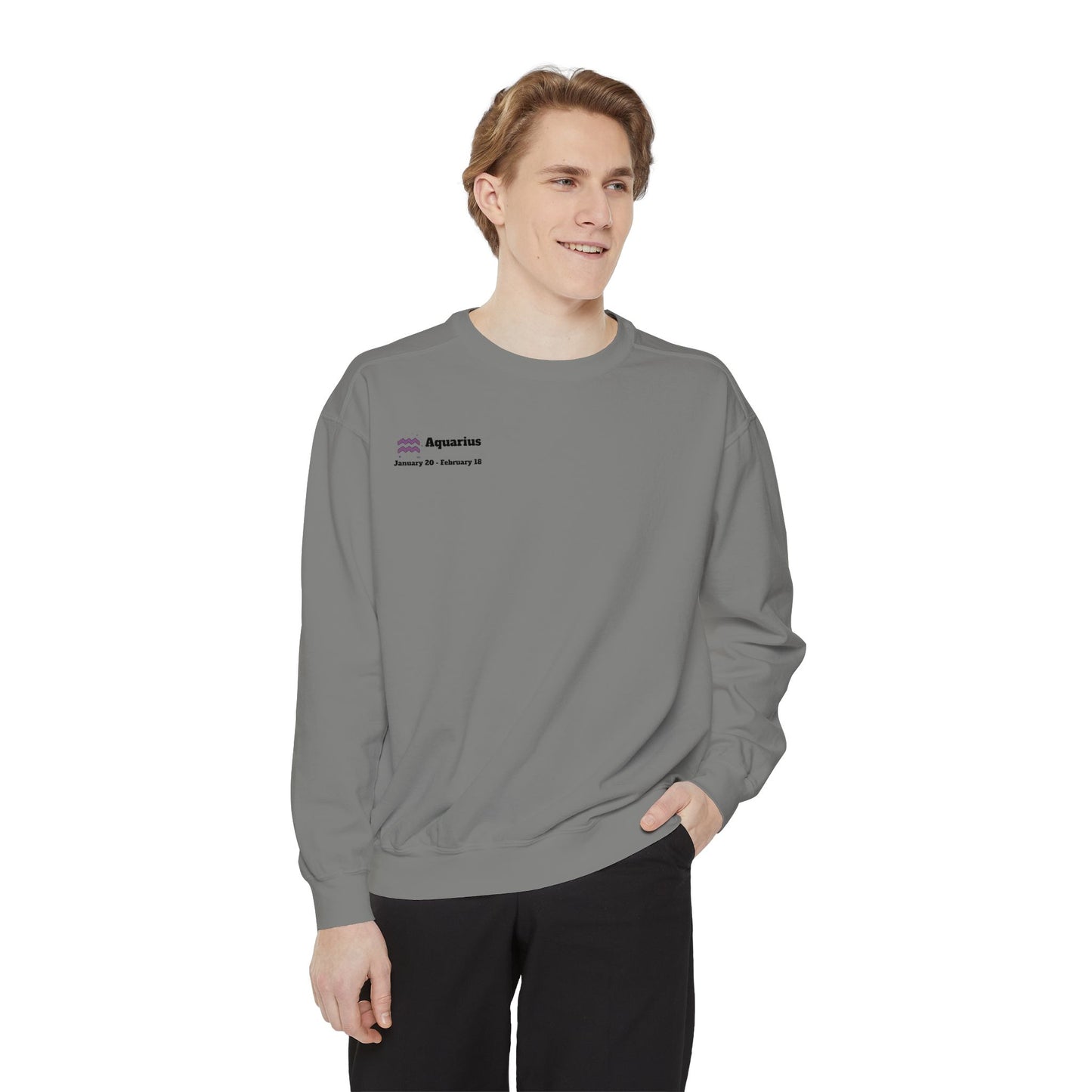 Aquarius Unisex Garment-Dyed Sweatshirt, Zodiac Sign Sweatshirt, Astrology Apparel, Cozy Layer, Astrology Gift