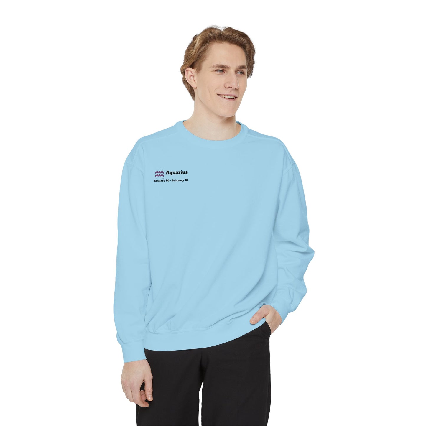 Aquarius Unisex Garment-Dyed Sweatshirt, Zodiac Sign Sweatshirt, Astrology Apparel, Cozy Layer, Astrology Gift