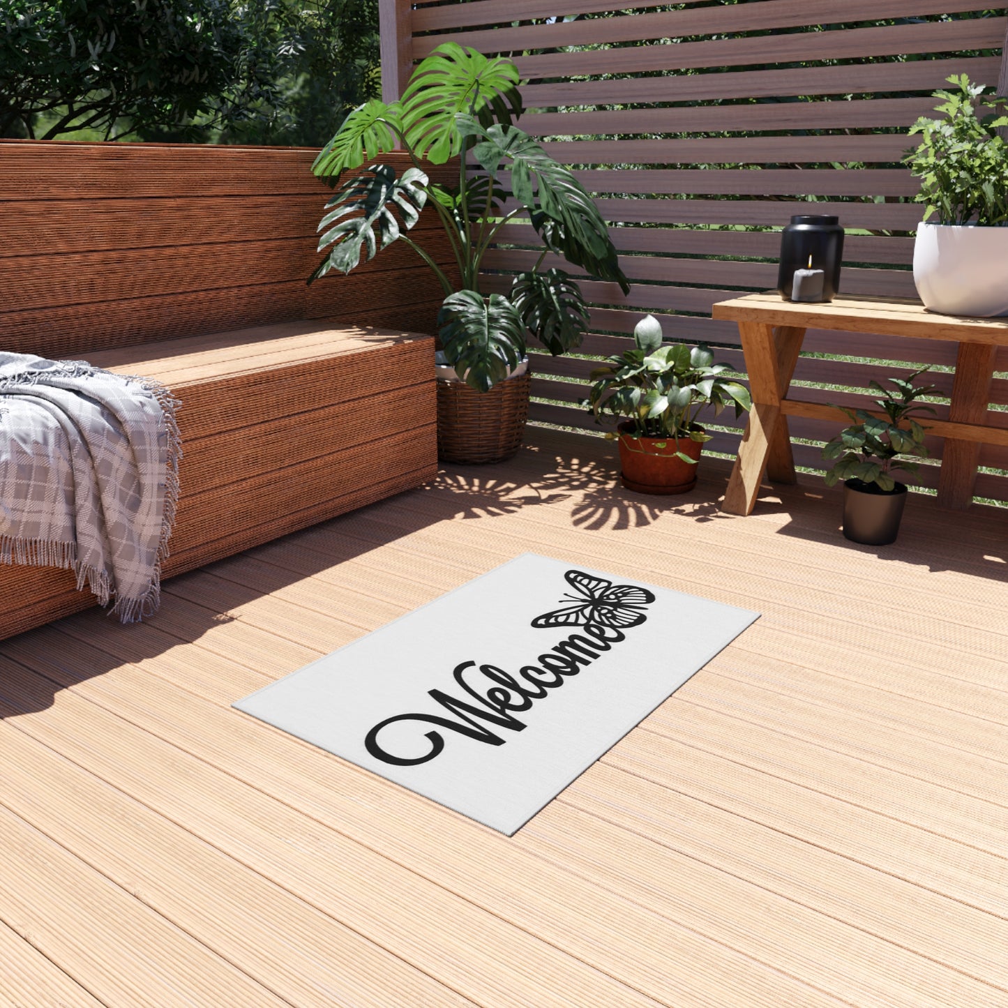 Welcome Butterfly Outdoor Rug, Indoor Rug, Patio Mat, Garden Decor, Front Porch Welcome Mat, Home Entrance Decor