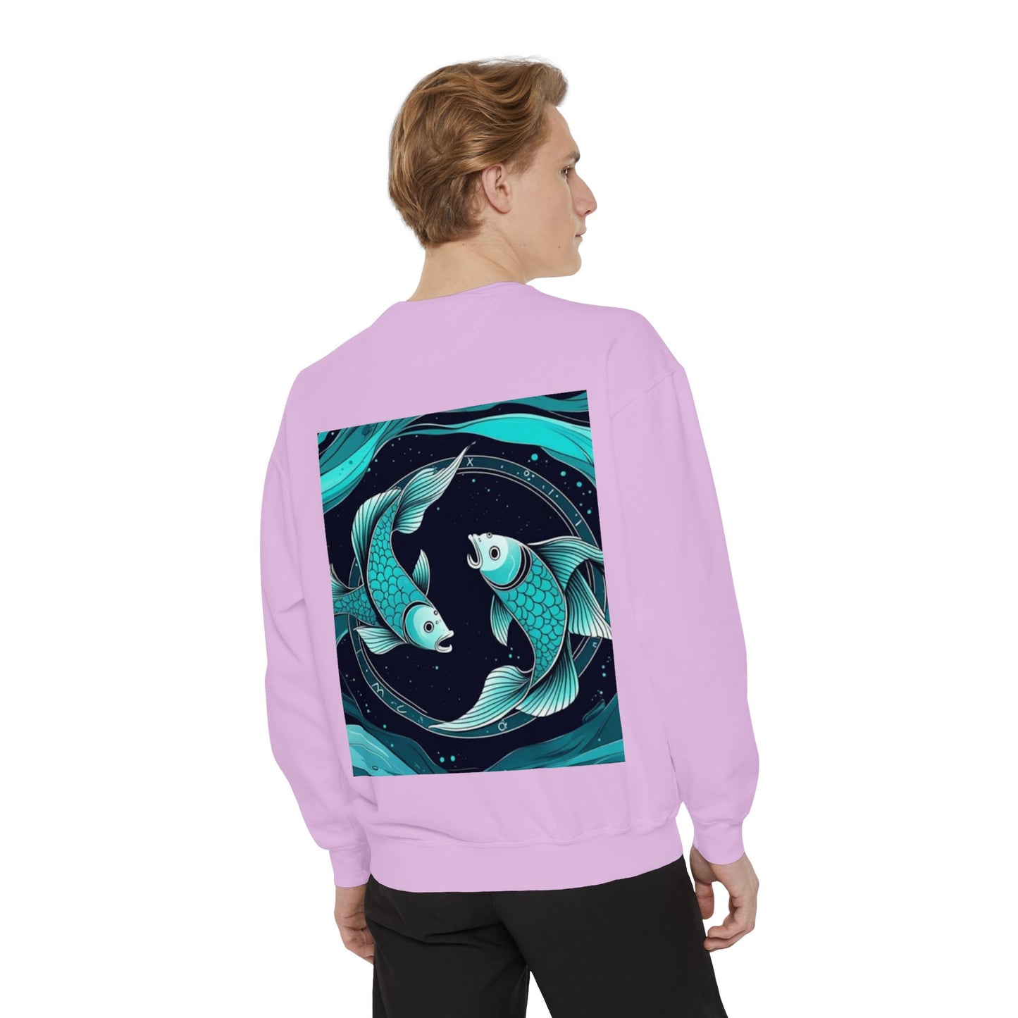 Pisces Astrological sign Unisex Garment-Dyed Sweatshirt, Cozy Sweatshirt, Graphic Pullover, Gift for Nature Lovers, Casual Wear, Stylish Layering