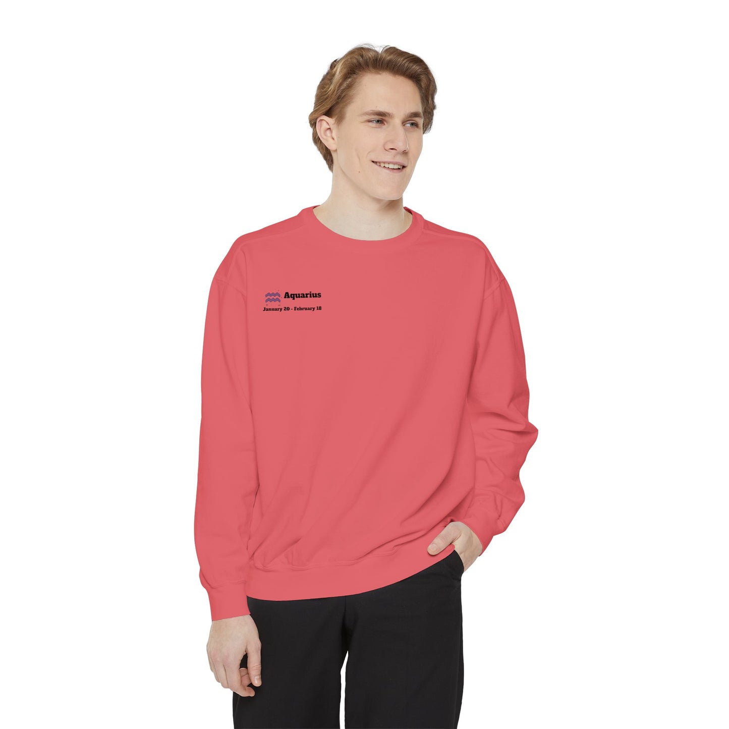 Aquarius Unisex Garment-Dyed Sweatshirt, Zodiac Sign Sweatshirt, Astrology Apparel, Cozy Layer, Astrology Gift