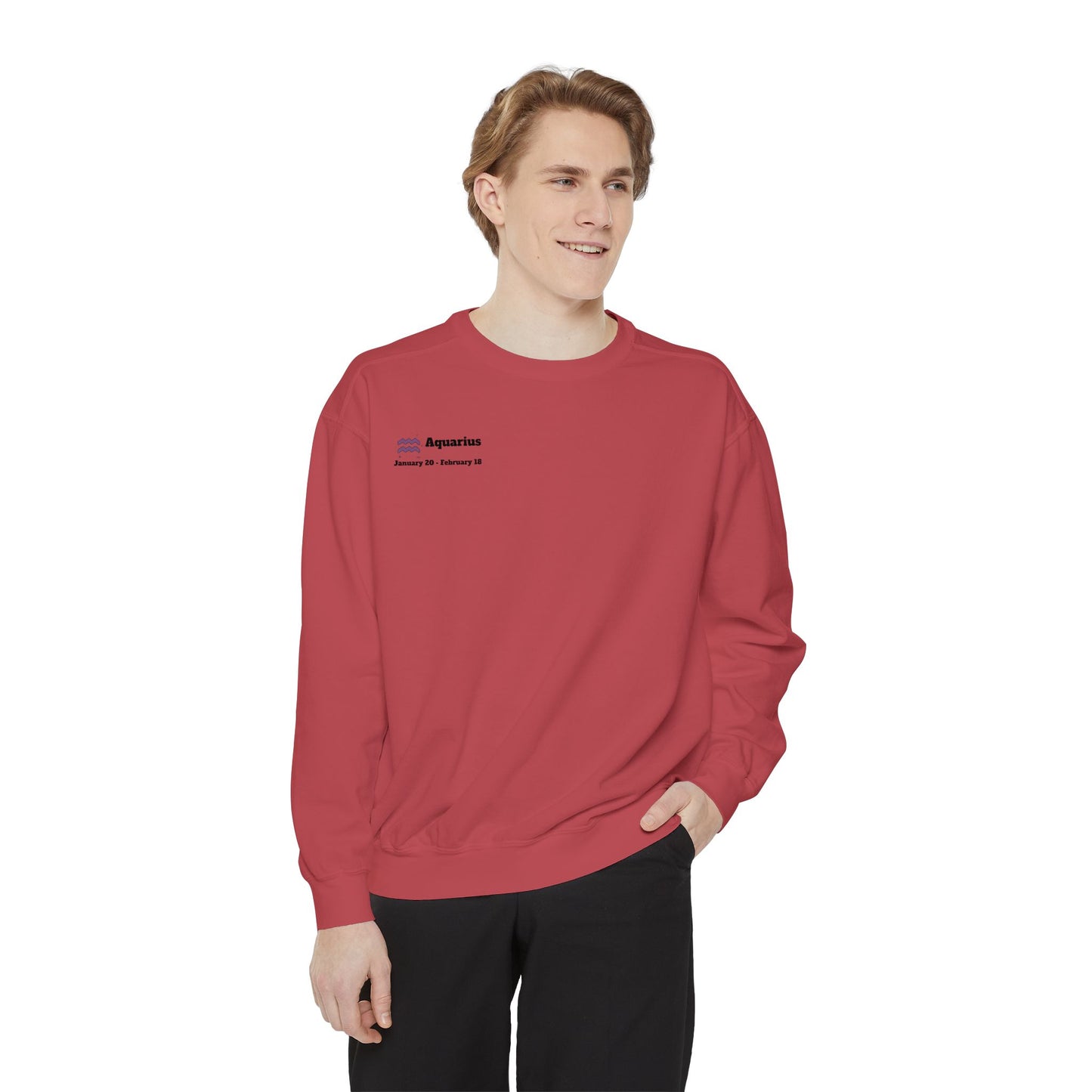 Aquarius Unisex Garment-Dyed Sweatshirt, Zodiac Sign Sweatshirt, Astrology Apparel, Cozy Layer, Astrology Gift