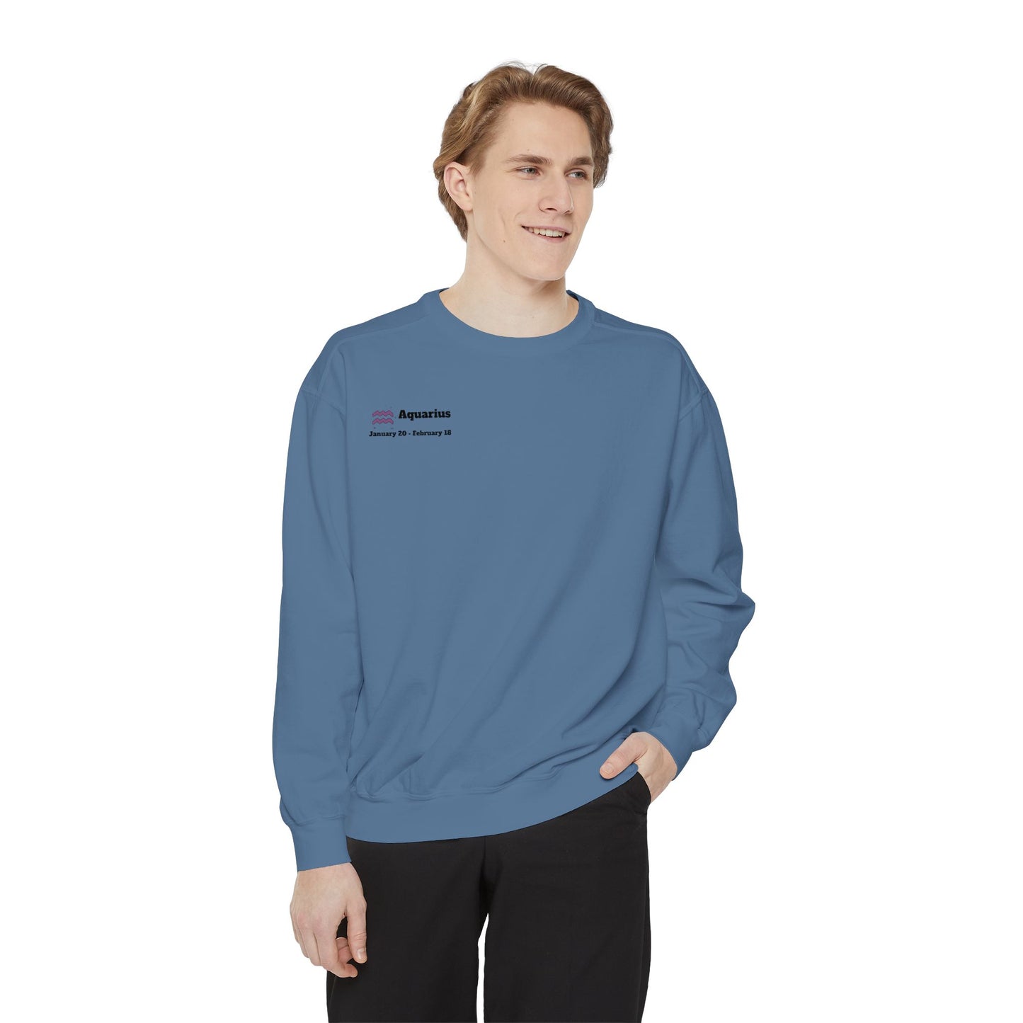 Aquarius Unisex Garment-Dyed Sweatshirt, Zodiac Sign Sweatshirt, Astrology Apparel, Cozy Layer, Astrology Gift