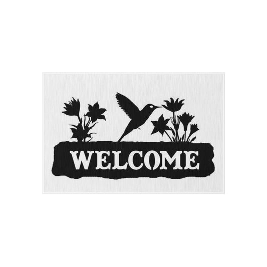 Welcome Outdoor Rug with Hummingbird Design, Garden Decor, Patio Entrance Mat, Nature Themed Home, Outdoor Living Accessories