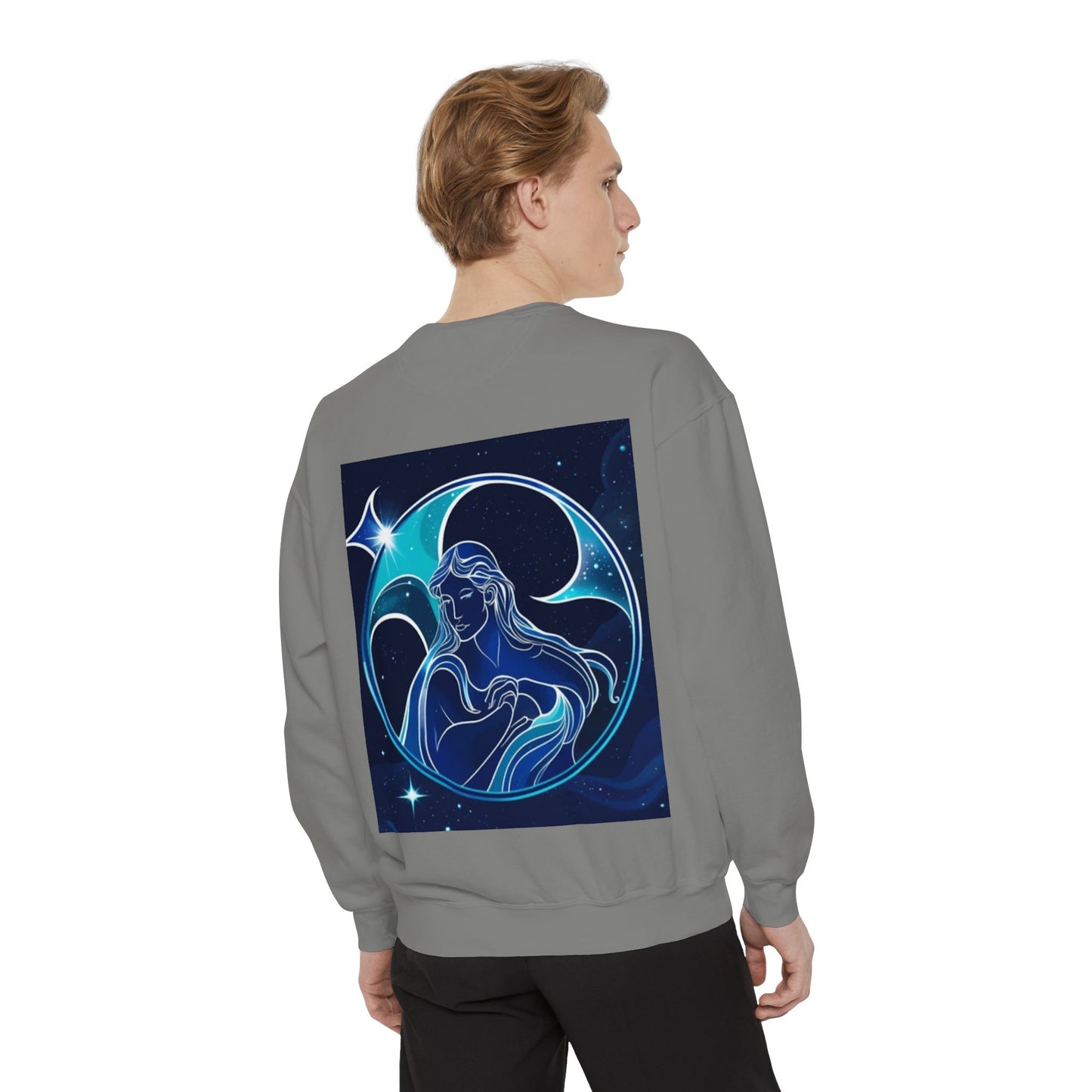 Aquarius Unisex Garment-Dyed Sweatshirt, Zodiac Sign Sweatshirt, Astrology Apparel, Cozy Layer, Astrology Gift