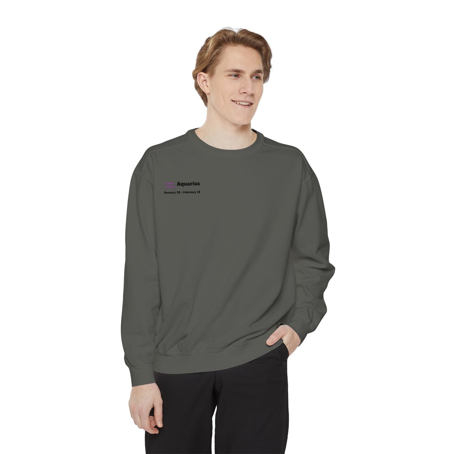 Aquarius Unisex Garment-Dyed Sweatshirt, Zodiac Sign Sweatshirt, Astrology Apparel, Cozy Layer, Astrology Gift