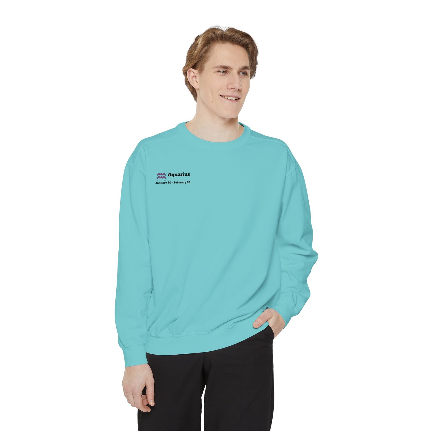 Aquarius Unisex Garment-Dyed Sweatshirt, Zodiac Sign Sweatshirt, Astrology Apparel, Cozy Layer, Astrology Gift